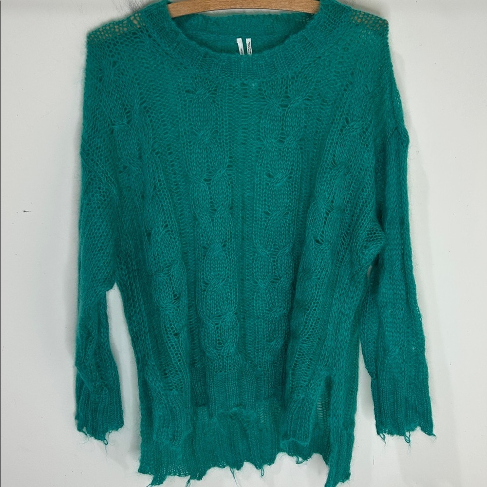 BY ANTHROPOLOGIE Posey Stitched Distressed Wool Blend SweaterGreen Size Small - Picture 4 of 16